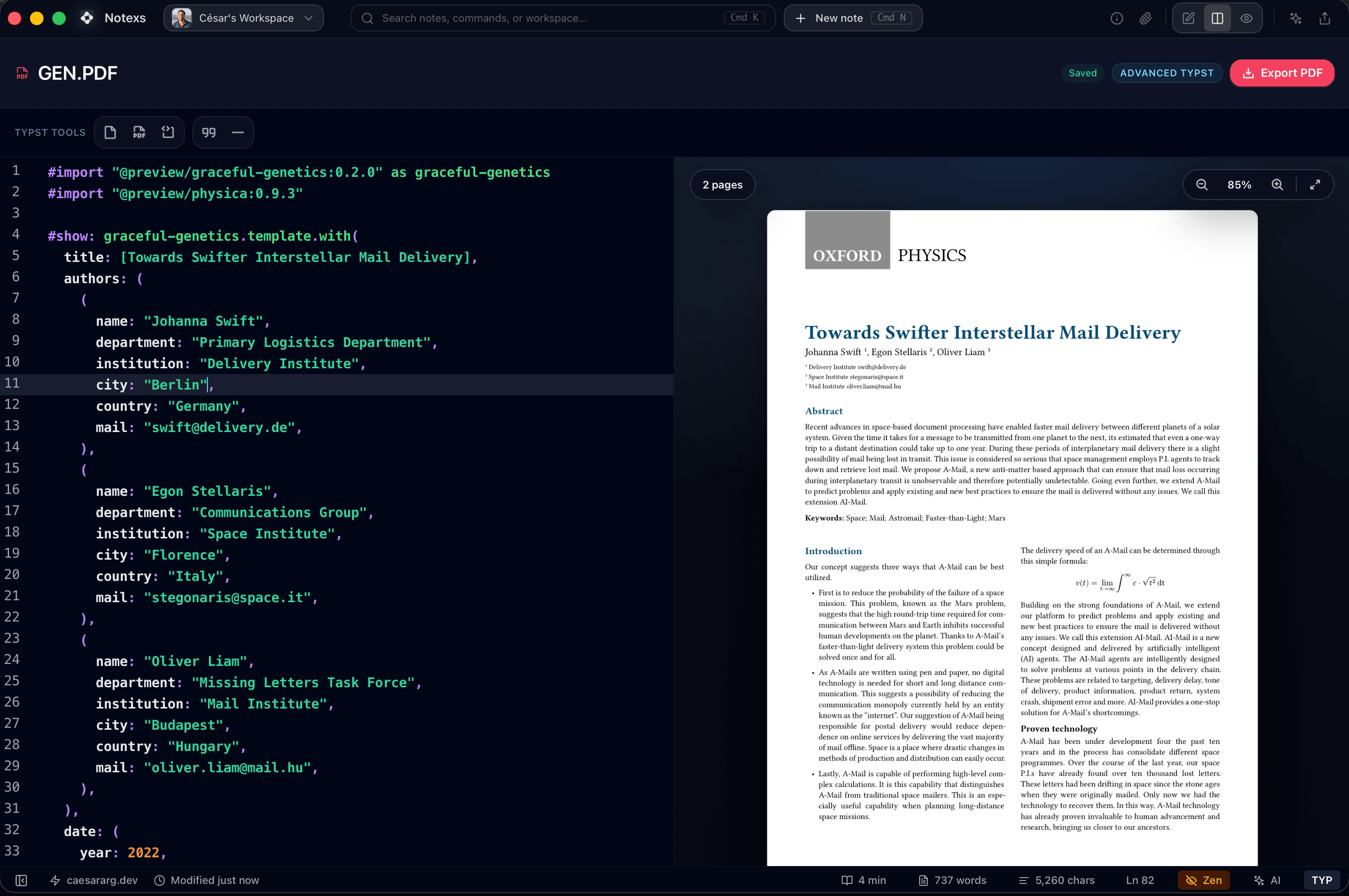 PDF editor split view in Notexs