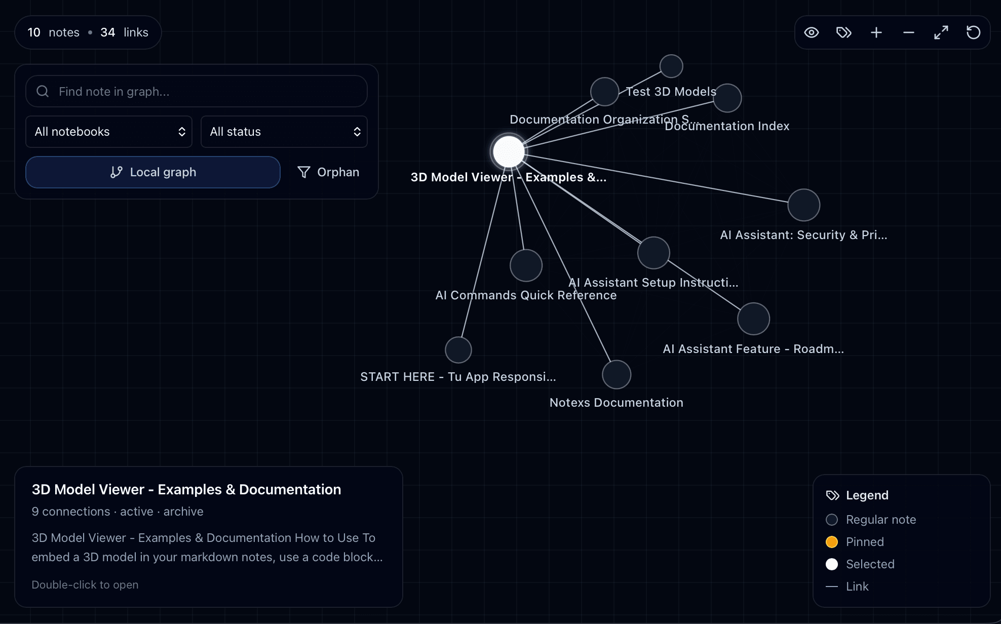Interactive knowledge graph in Notexs